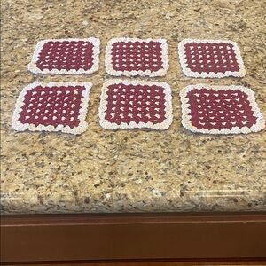 Handcrafted Burgundy and Cream Crochet Coasters